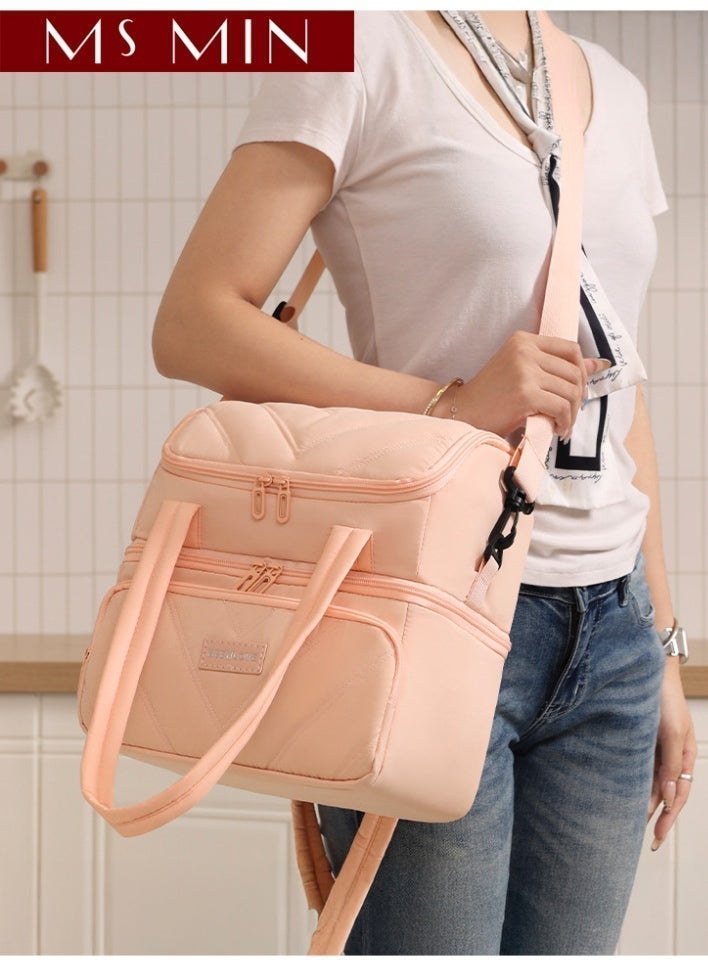 MS MIN Insulated Lunch Bag Double Layer Large Capacity Waterproof Lunch Box Bag with Shoulder Strap – Cooler Lunch Bag for Office & Daily Use - Image 2